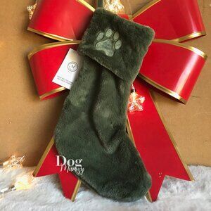 Martha Stewart Faux Fur Pet Christmas Stocking Olive Green